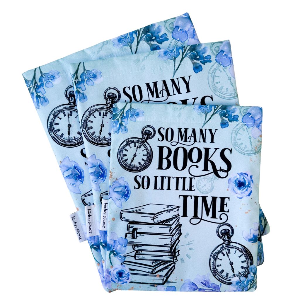 Buchhülle "So many books, so little time" von @kimcarlika