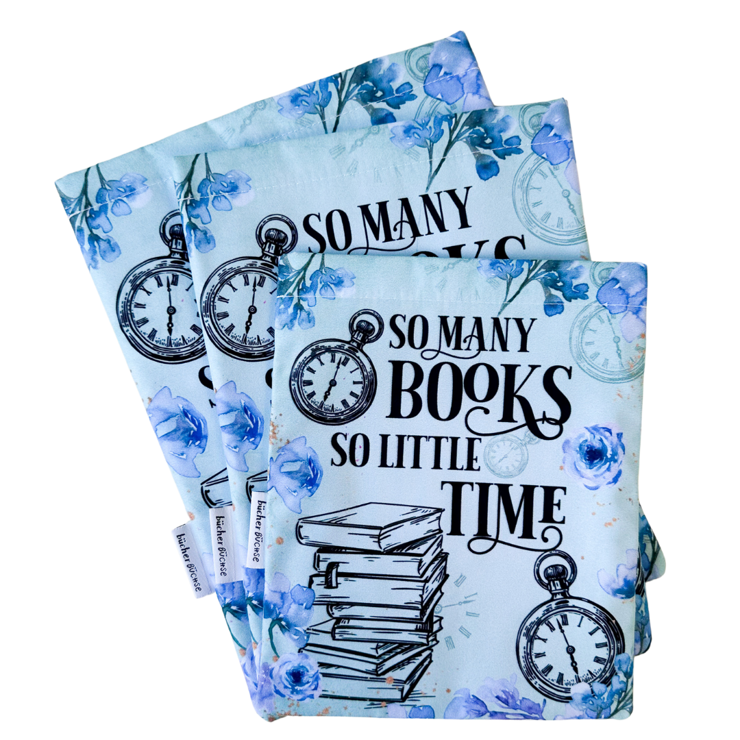 Buchhülle "So many books, so little time" von @kimcarlika